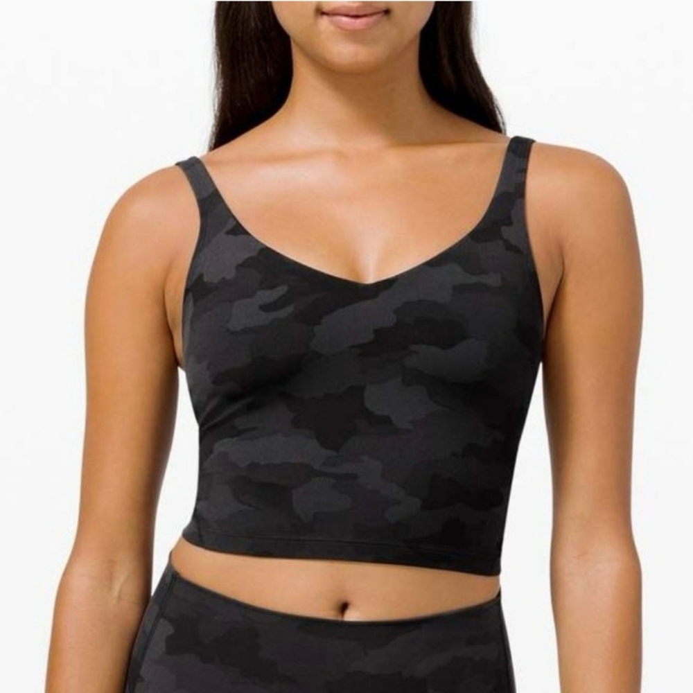 Lululemon Aligh Tank Top Womens 6 Black Camouflage Workout Cropped Athletic